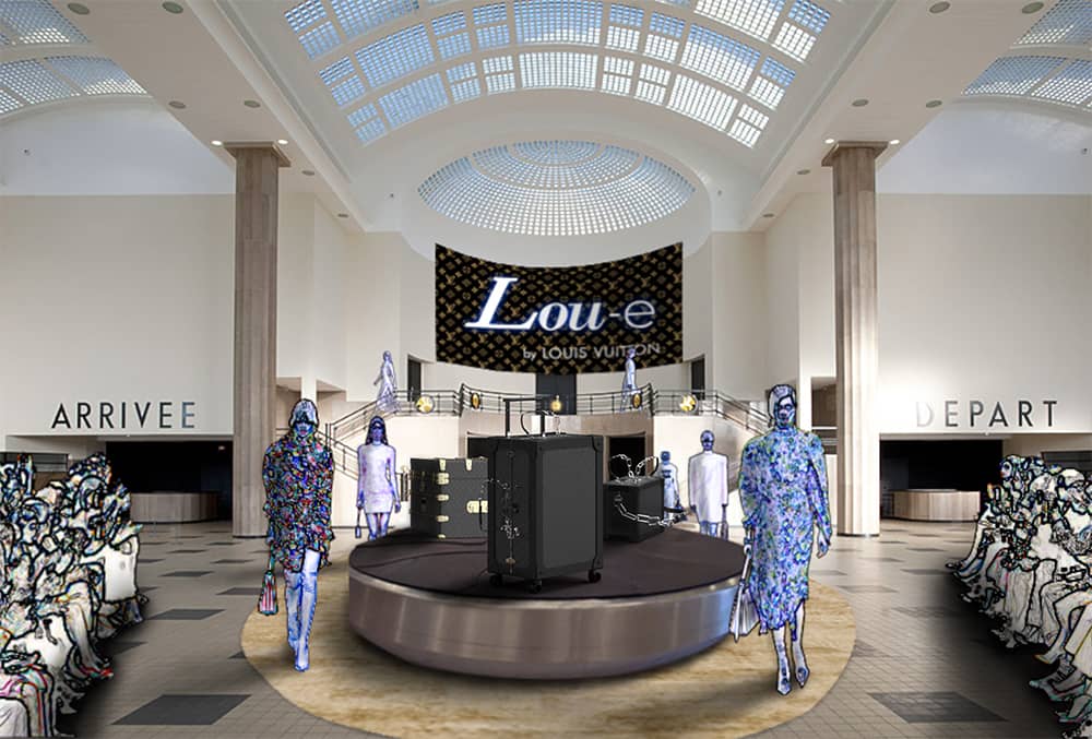 Défilé de mode Louis Vuitton dans un aéroport